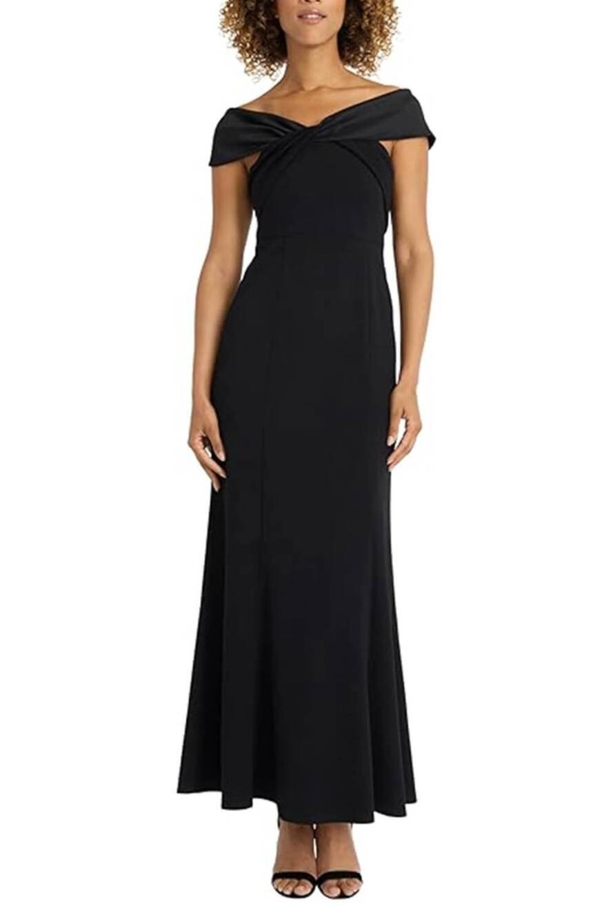 NEW MAGGY LONDON off the shoulder long evening dress in black